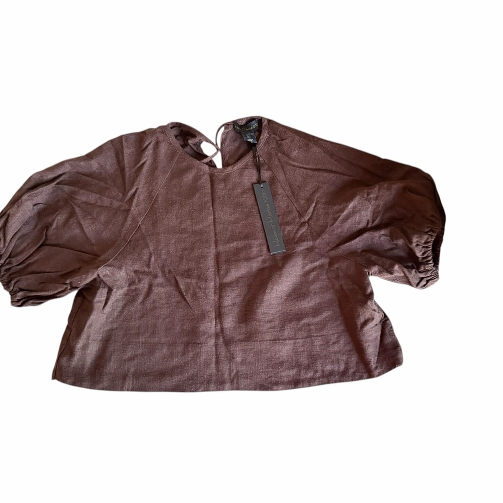 NWT Linen-Blend Crop Top & Drawstring Shorts Set in Chocolate Brown Size Small - Picture 9 of 15
